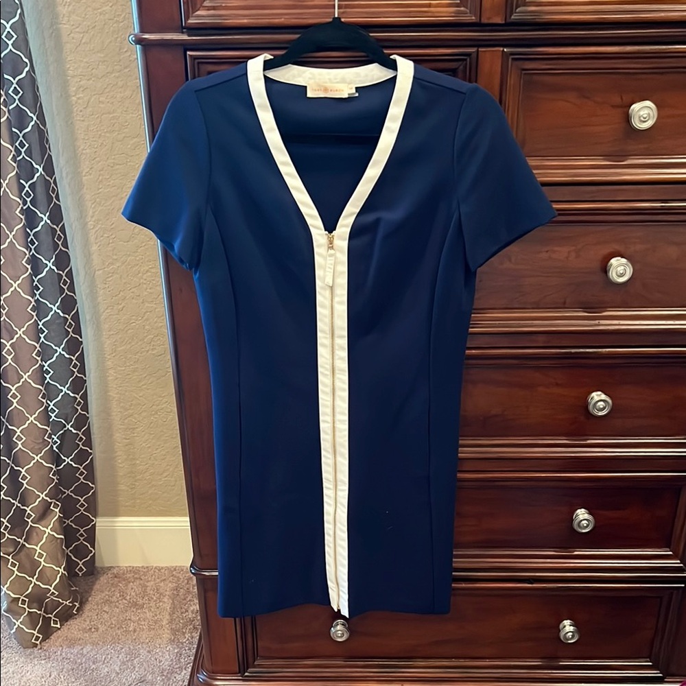 Tory Burch - Navy Dress with White Trim